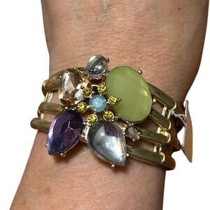 Stein Blye Gold Tone Multi Stone Stretch Bracelet Statement‎ Designer Jewelry